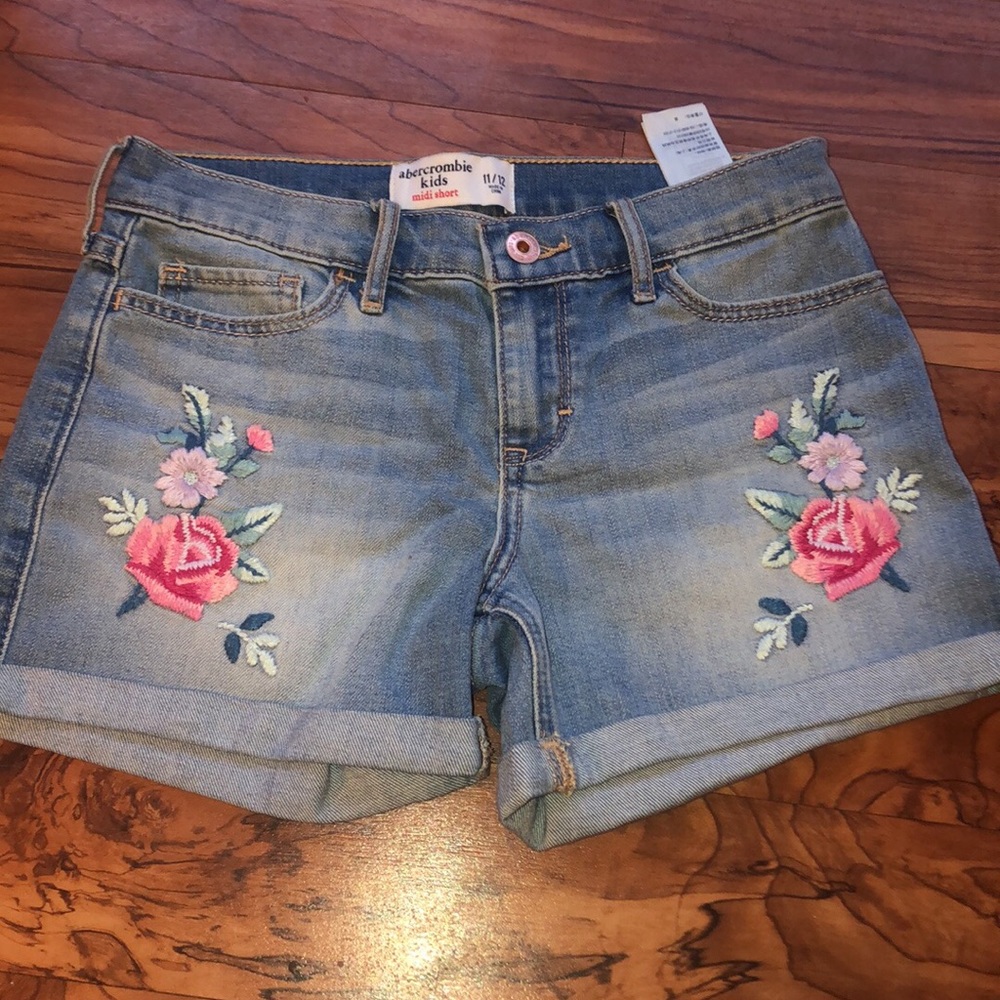 Abercrombie kids denim shorts with floral detail